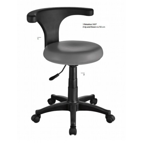 Tabouret de pédicurie Ergo Weelko 1028 avec dossier anatomique rotatif à 360° - Finition Gris